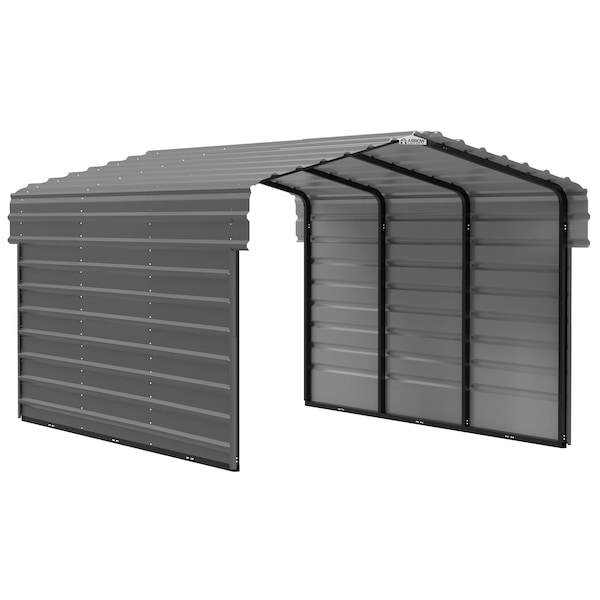 Arrow Storage Products Galvanized Steel Carport, W/ 2-Sided Enclosure, Compact Car Metal Carport Kit, 10'x15'x7', Charcoal CPHC101507ECL2 - main